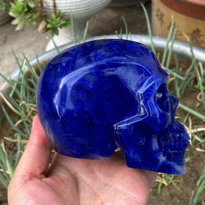 4"+ Hand Blue Melting stone Skull,Quartz Melting Crystal Skull Carved ,Home Decoration,Mineral Specimen,Crystal Reiki Healing Gifts