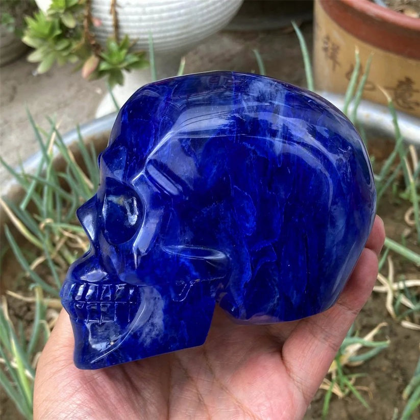 4"+ Hand Blue Melting stone Skull,Quartz Melting Crystal Skull Carved ,Home Decoration,Mineral Specimen,Crystal Reiki Healing Gifts