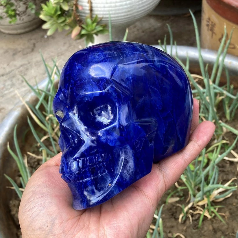 4"+ Hand Blue Melting stone Skull,Quartz Melting Crystal Skull Carved ,Home Decoration,Mineral Specimen,Crystal Reiki Healing Gifts