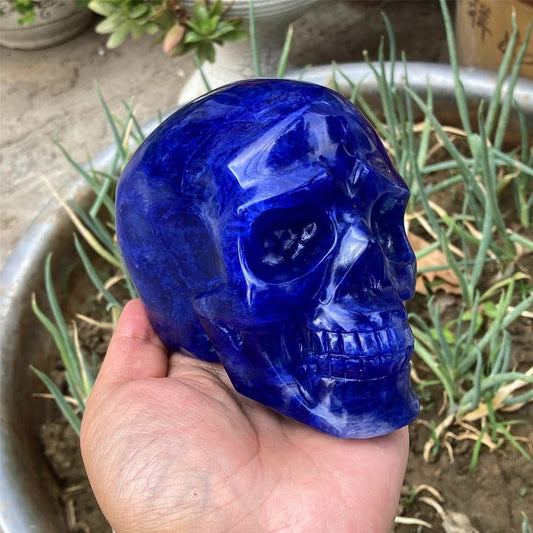 4"+ Hand Blue Melting stone Skull,Quartz Melting Crystal Skull Carved ,Home Decoration,Mineral Specimen,Crystal Reiki Healing Gifts
