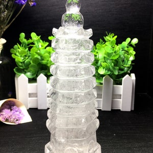 Hand Carved White Quartz Tower Shaped/white Quartz Tower Stone/white Tower/Rose Quartz Tower