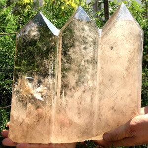 Rare Three Point Clear Rainbow Smoky Crystal Quartz Point/Clear Crystal Tower/Meditation Stone/Healing Stone
