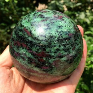 Natural Epidote+Ruby+hornblende paragenetic mineral ball/sphere/Crystal Specimen