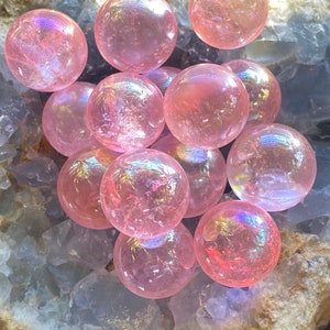 Pink Rainbow Aura Quartz Mini Sphere Reiki - Aura QuartzCrystal Healing Meditation