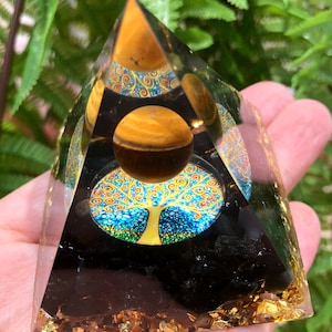 tree of Life Tiger's Eye Sphere obsidian Orgone/Crystal Pyramid Orgonite/Positive Energy Chakra Energy Healing/Energy stone