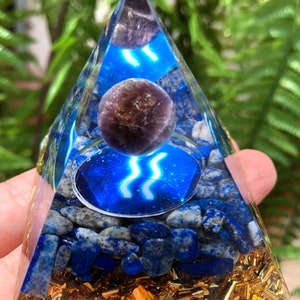 tree of Life Amethyst Sphere lapis lazuli Orgone/Crystal Pyramid Orgonite/Positive Energy Generator/Chakra Energy