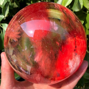 Clear Smelt Red quartz Sphere/Clear Smelt quartzMeditation Stone/Healing Stone/Reiki/Chakra