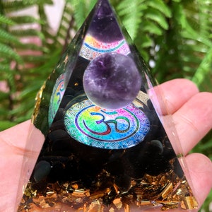 Fantasy magic Amethyst Sphere obsidian Orgone/Crystal Pyramid Orgonite/Positive Energy Generat