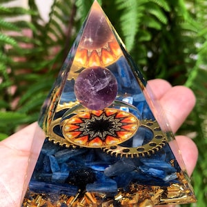 Fantasy magic amethyst Sphere kyanite Orgone/Crystal Pyramid Orgonite/Positive Energy Generator/Chakra Energy Healing/Special Gift/Energy