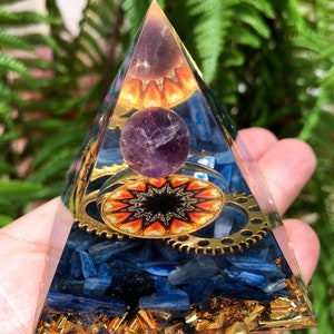 Fantasy magic amethyst Sphere kyanite Orgone/Crystal Pyramid Orgonite/Positive Energy Generator