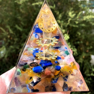 tree of Life lapis lazuli+Turquoise Orgone/Crystal Pyramid Orgonite/Positive Energy Generator/Chakra