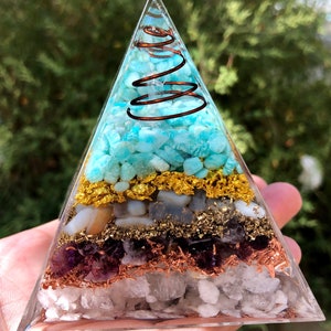 tree of Life Turquoise+Amethyst+Agate stone Orgone/Crystal Pyramid Orgonite/Positive Energy Generator/ Energy Healing/Gift/Energy stone