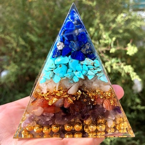 tree of Life lapis lazuli+Turquoise Orgone/Crystal Pyramid Orgonite/Positive Energy Generator