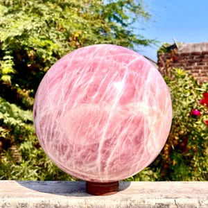 Large 250 MM Natural Pink Rose Quartz Crystal Healing Power Reiki Metaphysical Meditation Gemstone Sphere