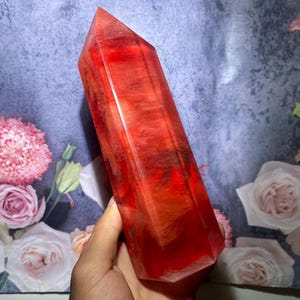 Red Smelting Quartz,Crystal Tower Wand Point,Red Smelting stone crystal obelisk,home decoration,crystal gifts