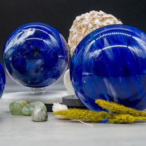 Blue Smelted Quartz Crystal Healing Sphere Meditation Gemstone