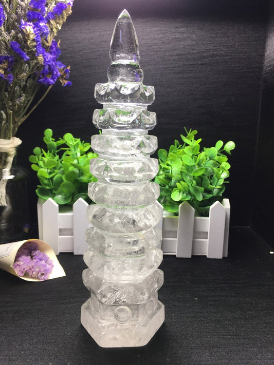 Best Clear Hand Carved white Quartz Polished Tower Shaped/white Quartz Tower Stone/white Tower
