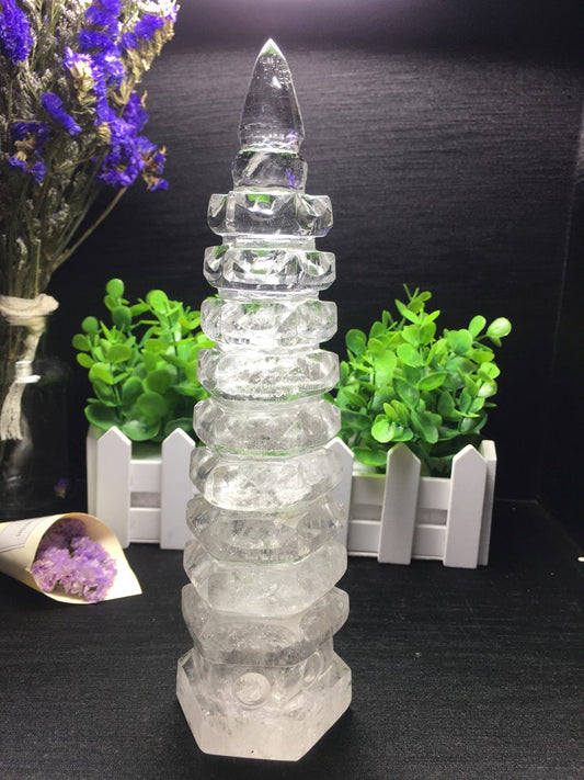 Best Clear Hand Carved white Quartz Polished Tower Shaped/white Quartz Tower Stone/white Tower