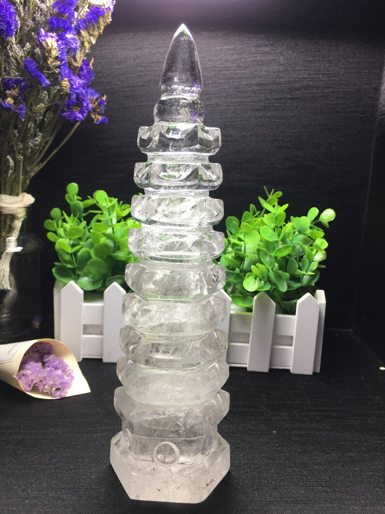 Best Clear Hand Carved white Quartz Polished Tower Shaped/white Quartz Tower Stone/white Tower