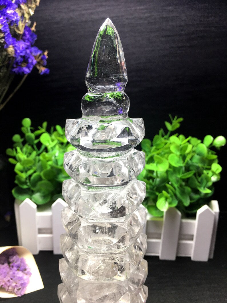 Best Clear Hand Carved white Quartz Polished Tower Shaped/white Quartz Tower Stone/white Tower