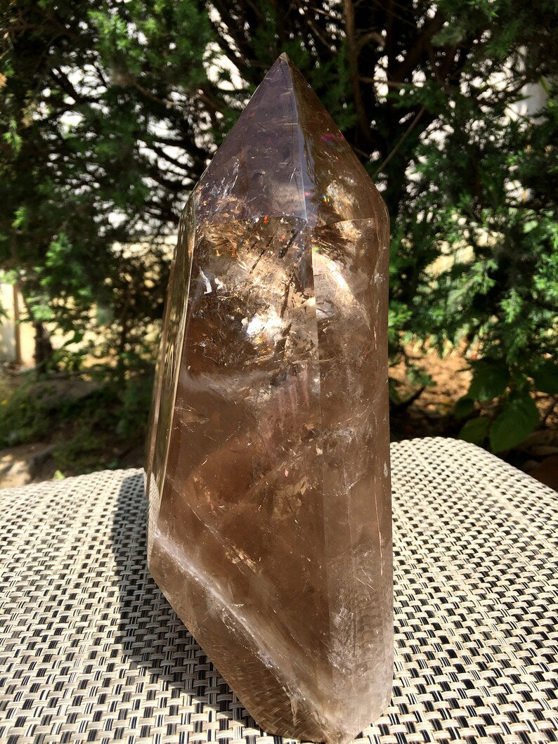 Rare Double Point Clear Rainbow Smoky Crystal Quartz Point/Clear Crystal Tower Meditation Stone/Healing Stone/Chakra