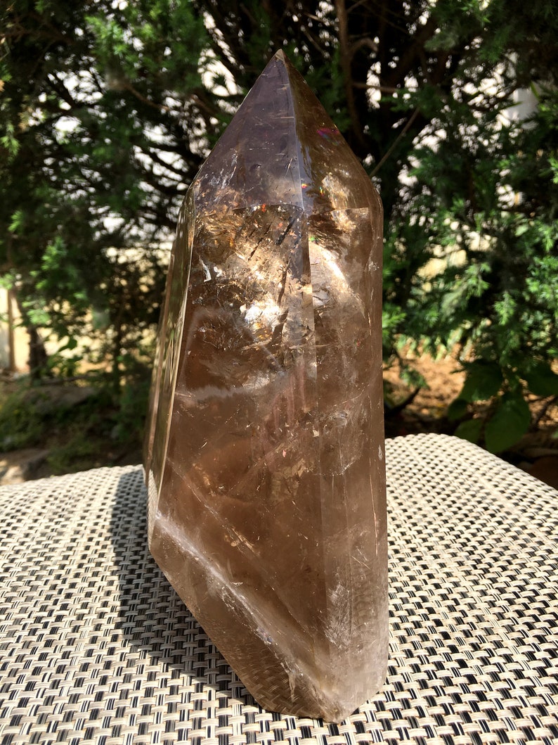 Rare Double Point Clear Rainbow Smoky Crystal Quartz Point/Clear Crystal Tower Meditation Stone/Healing Stone/Chakra