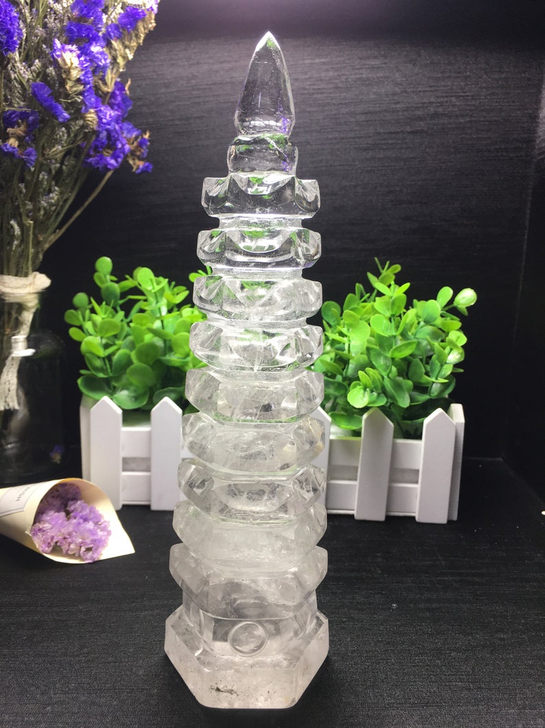 Best Clear Hand Carved white Quartz Polished Tower Shaped/white Quartz Tower Stone/white Tower
