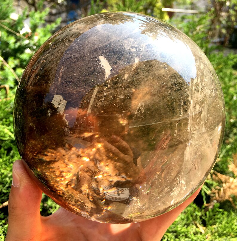 Large Clear Rainbow Smoky Crystal Quartz Sphere/Rainbow Crystal Ball/Rare Quartz/Meditation