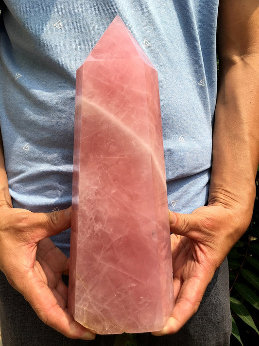 Clear Rainbow Rose Quartz Crystal Tower/Pink Quartz Crystal Point/love stone/Healing Crystal/Chakra/Feng Shui
