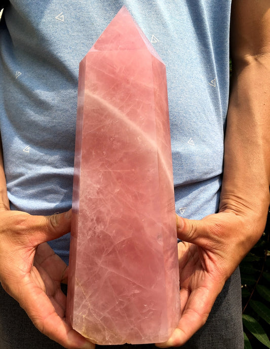 Clear Rainbow Rose Quartz Crystal Tower/Pink Quartz Crystal Point/love stone/Healing Crystal/Chakra/Feng Shui