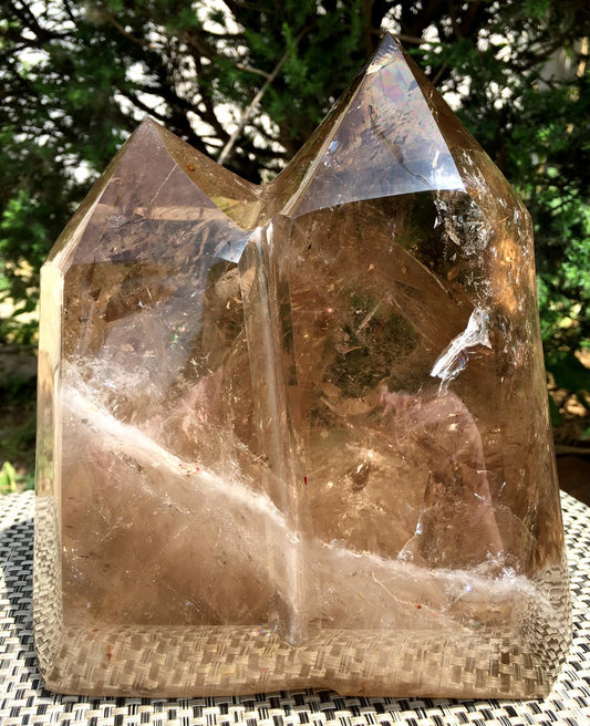 Rare Double Point Clear Rainbow Smoky Crystal Quartz Point/Clear Crystal Tower Meditation Stone/Healing Stone/Chakra