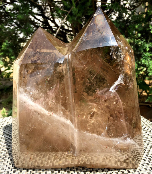 Rare Double Point Clear Rainbow Smoky Crystal Quartz Point/Clear Crystal Tower Meditation Stone/Healing Stone/Chakra