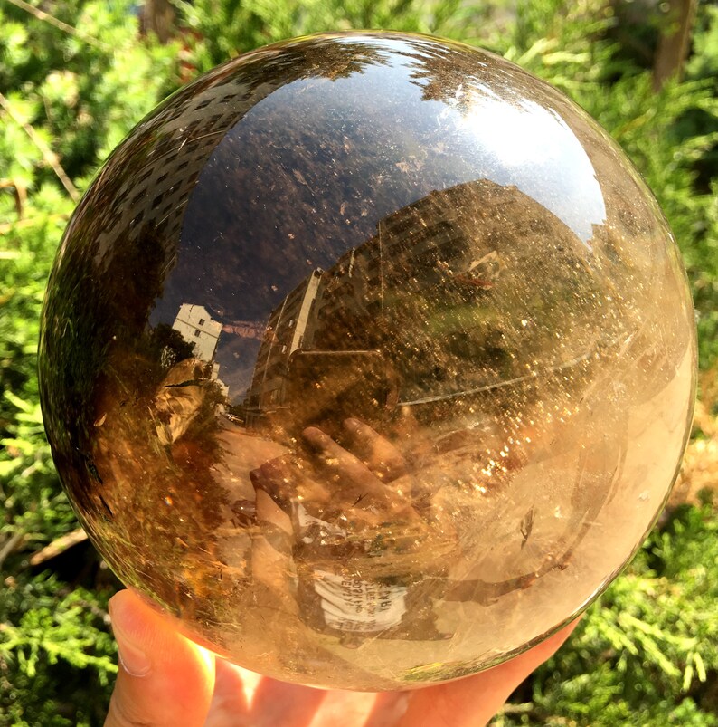 Large Clear Rainbow Smoky Crystal Quartz Sphere/Rainbow Crystal Ball/Rare Quartz/Meditation