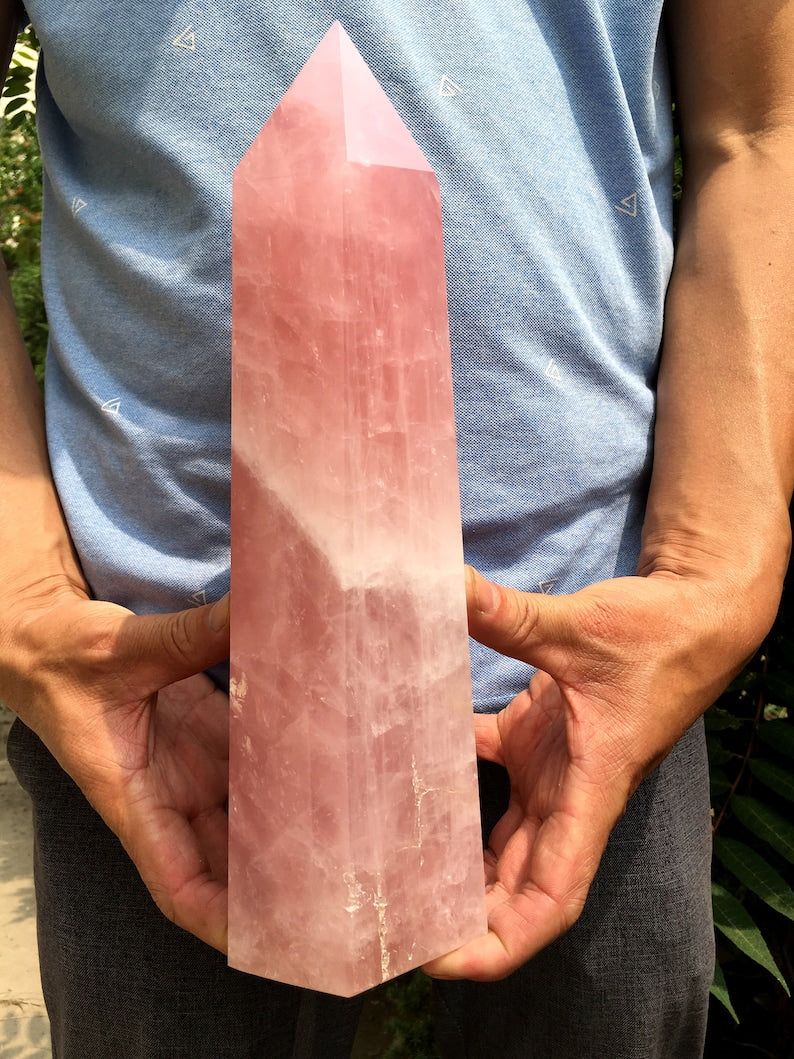 Clear Rainbow Rose Quartz Crystal Tower/Pink Quartz Crystal Point/love stone/Healing Crystal/Chakra/Feng Shui
