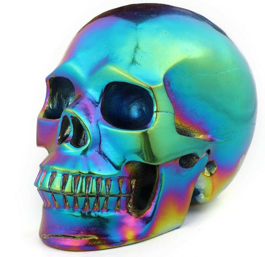 Rainbow Mystic Crystal Skull 5 In 2.8 Lbs Realistic Hand Carved Aura Titanium