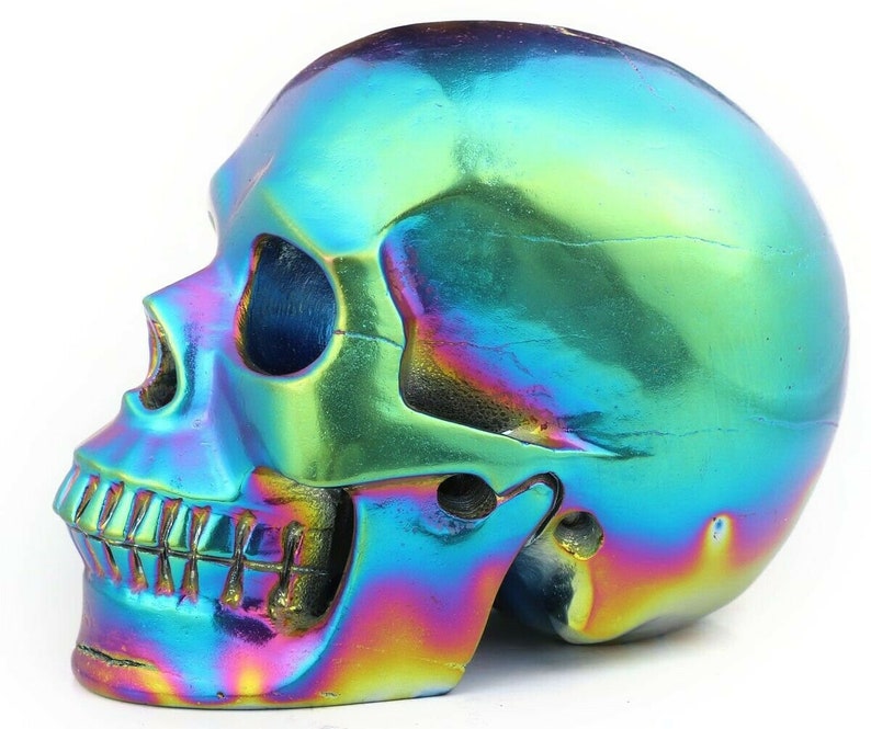 Rainbow Mystic Crystal Skull 5 In 2.8 Lbs Realistic Hand Carved Aura Titanium