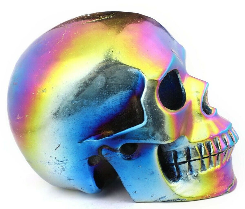 Rainbow Mystic Crystal Skull 5 In 2.8 Lbs Realistic Hand Carved Aura Titanium
