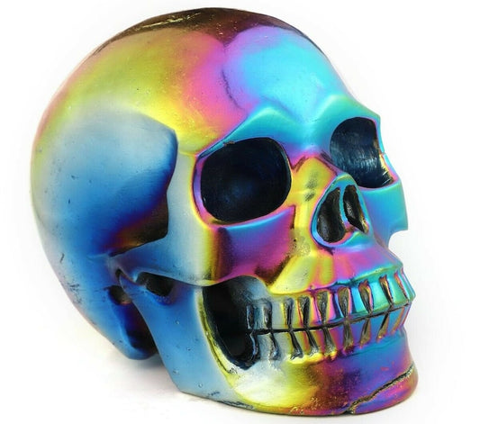 Rainbow Mystic Crystal Skull 5 In 2.8 Lbs Realistic Hand Carved Aura Titanium