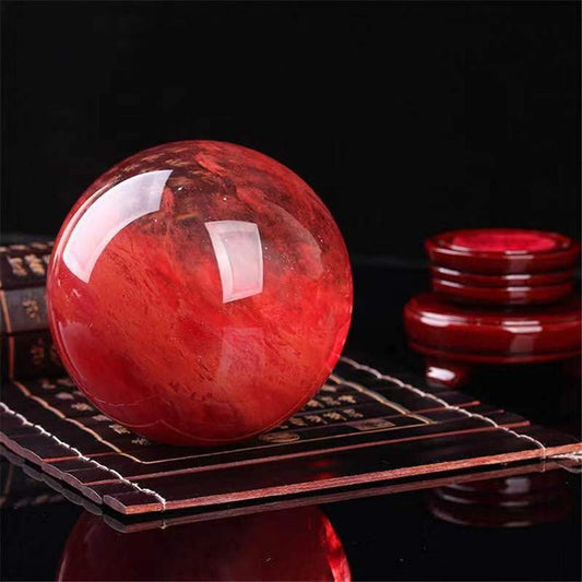 Red smelting ball quartz mineral crystals sphere healing stones decoration feng shui