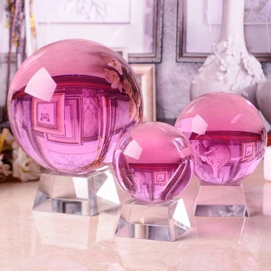 Crystal ball, pink crystal ball glass gaze crystal ball divination healing series, visual impact love ball