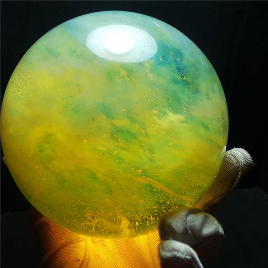 Lemon Smelt Yellow Crystal Quartz Sphere/Clear Smelt Quartz Healing Stone/Reiki/Chakra