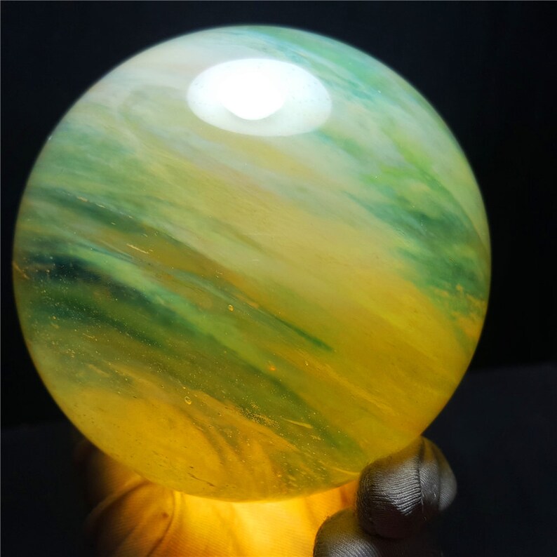 Lemon Smelt Yellow Crystal Quartz Sphere/Clear Smelt Quartz Healing Stone/Reiki/Chakra