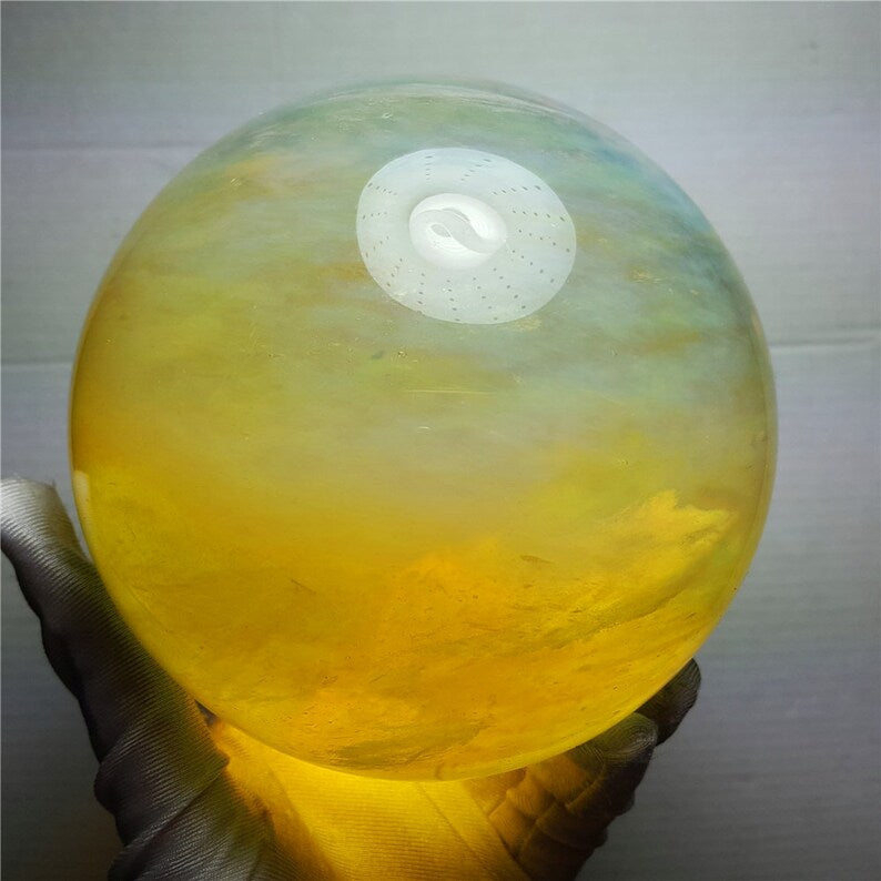 1.4KG Lemon Smelt Yellow Crystal Quartz Sphere/Clear Smelt Quartz Healing Stone/Reiki/Chakra