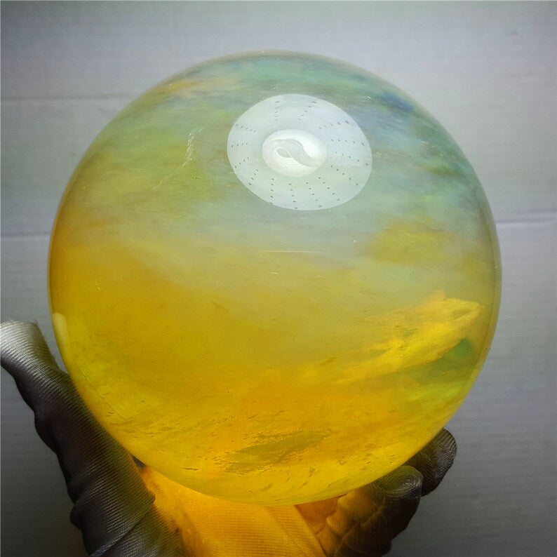 1.4KG Lemon Smelt Yellow Crystal Quartz Sphere/Clear Smelt Quartz Healing Stone/Reiki/Chakra
