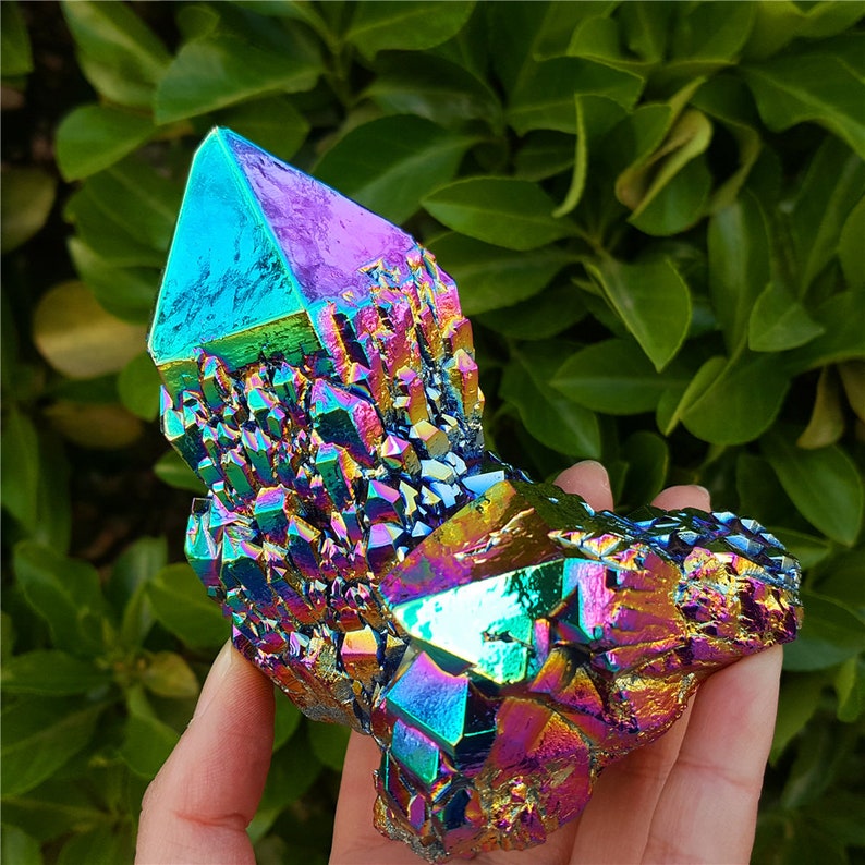 Aura Titanium Rainbow color Quartz Crystal Cluster Angel Aura Quartz Crystal Cluster Healing