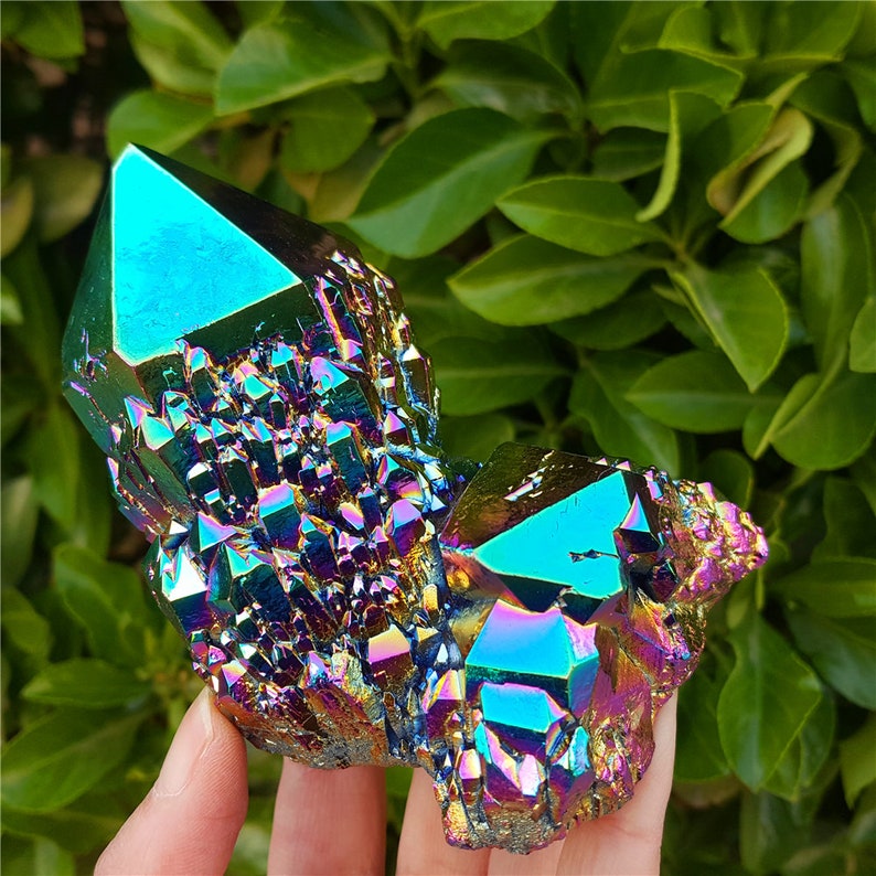Aura Titanium Rainbow color Quartz Crystal Cluster Angel Aura Quartz Crystal Cluster Healing