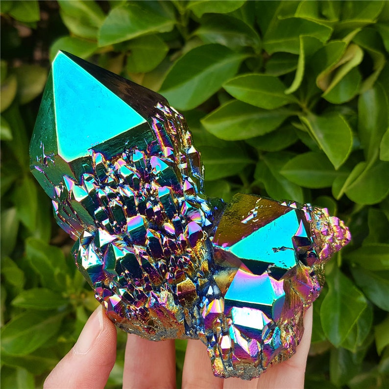 Aura Titanium Rainbow color Quartz Crystal Cluster Angel Aura Quartz Crystal Cluster Healing