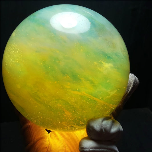 Lemon Smelt Yellow Crystal Quartz Sphere/Clear Smelt Quartz Healing Stone/Reiki/Chakra