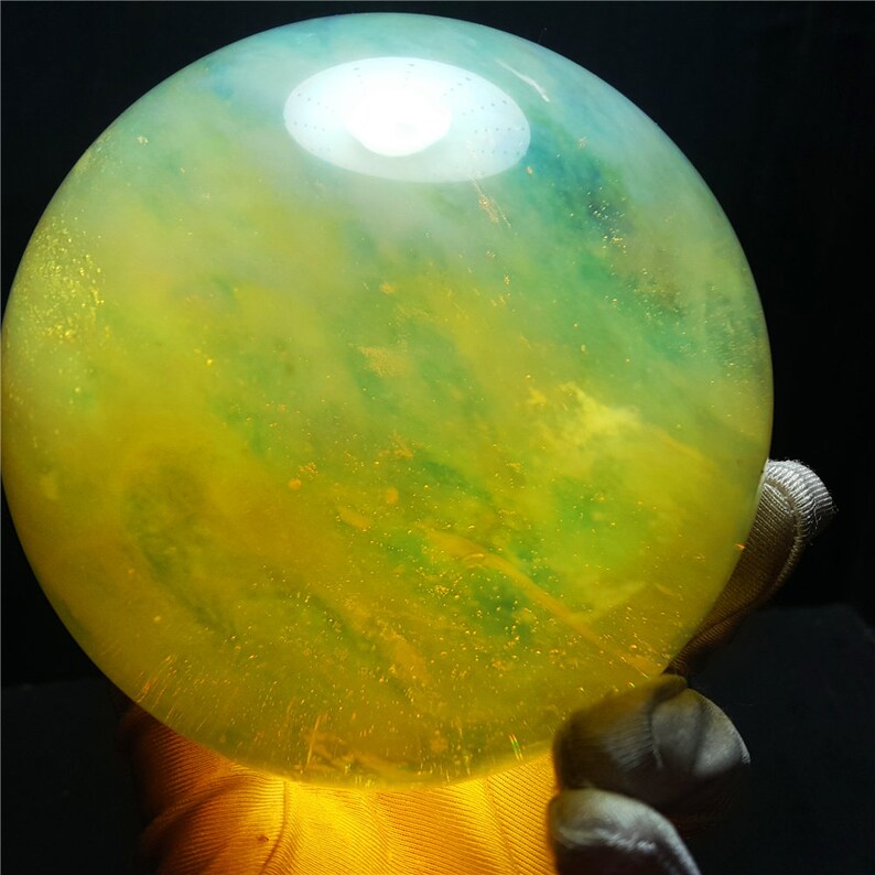 Lemon Smelt Yellow Crystal Quartz Sphere/Clear Smelt Quartz Healing Stone/Reiki/Chakra