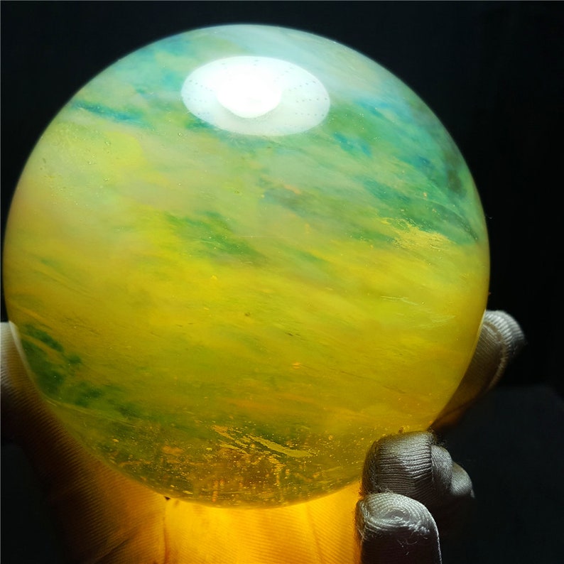 Lemon Smelt Yellow Crystal Quartz Sphere/Clear Smelt Quartz Healing Stone/Reiki/Chakra